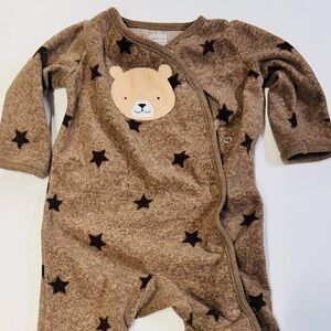 Brown Bear & Stars — Button-Up Patterned Baby One Piece